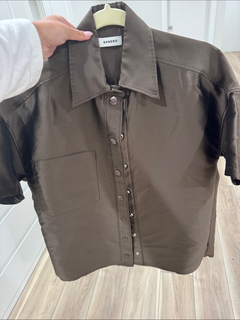 Sandro Brown Short-Sleeve Button-Down Shirt